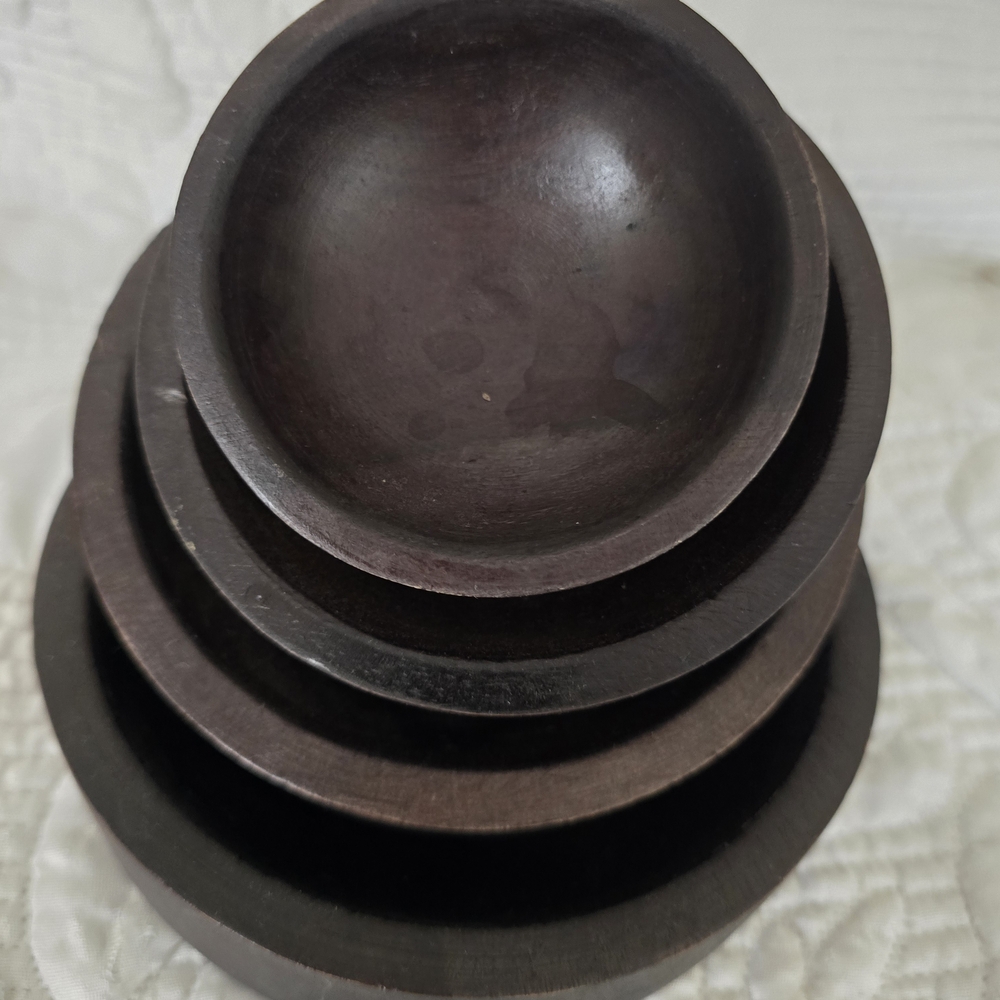 Set of 4 Dark Wood Nesting Bowls Rustic Handcrafted Serving Bowls Made in India
